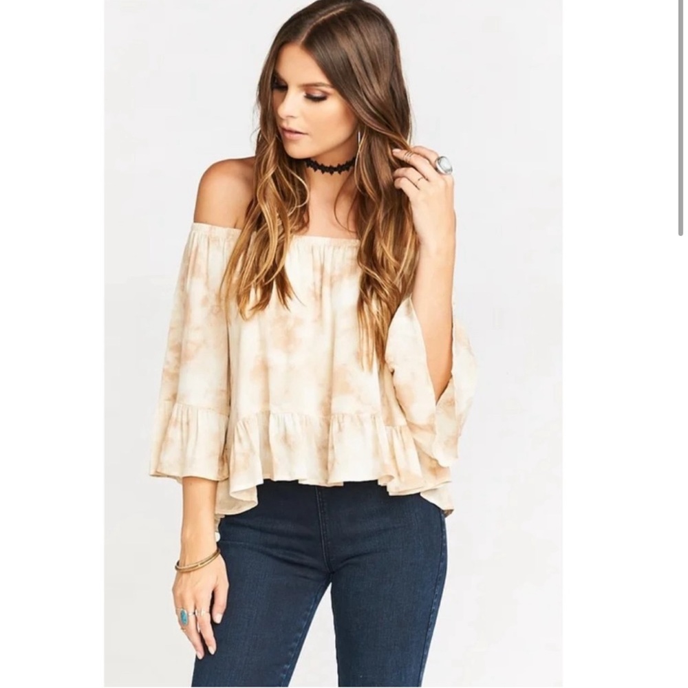 Show Me Your MuMu | Shirley Ruffle Crop Top Tan & Crème Sz. XL